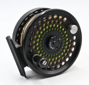 Lamson USA ‘3’ alloy disc trout fly reel, 3 3/8” perforated spool and body, 2 screw latch, counter