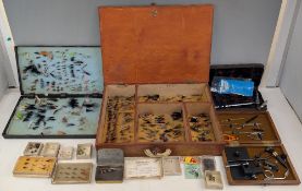 Fishing Tackle Trout Fly Collection: wet and dry, some in boxes, plus fly-tying vices, used
