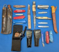 Collection of Fishing knives, pocket knives, makers of Falcon, Spear & Jackson, Swiss Army, Nortman,