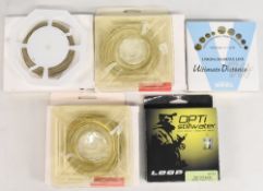 A collection of new and unused in original packaging, trout fly lines, as follows: 1x Loop Opti