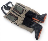 Simms G4Z Gortex stocking foot chest waders, size MK. All zips and straps good, no wading belt. (