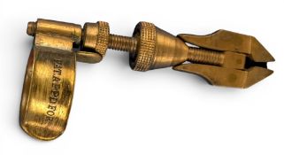 Fly Vice: Rarely seen Victorian Hardy retailed finger or bench brass fly tying vice, 3