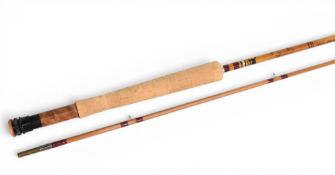 Sharpes of Abeerdeen Scottie Brand impregnated split cane “The Featherweight” trout fly rod, 8ft 2pc