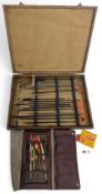 Large hardwood box Laguiole, France stamped on lid, 17” x 13” with 18 large waggler floats by