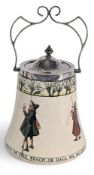 Royal Doulton Isacc Walton Ware Biscuit Barel: bell shaped with chromed handled lid – ‘where in a
