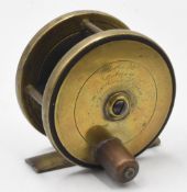 J Little Maker, HRH Prince of Wales London, 2 ½” brass and ebonite reel, large brown handle, 5