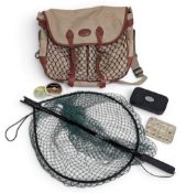 Shakespeare canvas and leather shoulder bag 14” x 11” with large split section, 2 small pockets