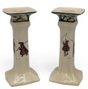 Pair of Royal Doulton Isacc Walton Ware Candlesticks, one has a slight crack to glaze, otherwise