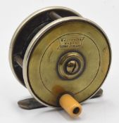 W J Cummings Maker, Bishop Auckland, brass and ebonite plate wind reel, 2 ½” solid spool, white/