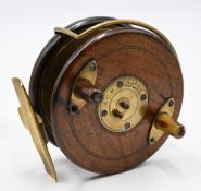 A J Rudd of Norwich Mahogany & Brass star back 4” Nottingham Centre Pin reel with brass flange back,