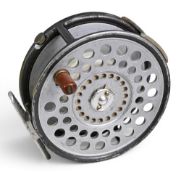 Hardy Bros St Andrew salmon fly reel, 4 ¼” ventilated wide spool, 2 screw latch, brown handle,