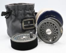 Hardy Bros J L H 5# No 081 alloy trout fly reel with spare spool, 3” perforated spool and frame, 2