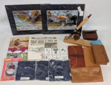 Fishing Collectables: a mixed lot to include a vintage reel on rod display, fishing photographs,
