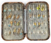 Hardy Bros Neroda Fly Box and Flies - with 24x Salmon flies in small sizes, in oxblood colour,