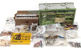Large Collection of Fishing Devon Minnows, plastic Wooden, fins, painted unpainted, plus other