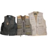 3x Fishing Waistcoats: an Orvis canvas waistcoat size L, Bob Church canvas waistcoat size M (with
