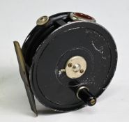 Silent check alloy trout fly reel stamped T G Hall, Anglers Centre, Preston, 3 1/8” solid spool, 2