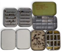 Collection of Richard Wheatley fly tins as follows: 1x 5” x 3 ½”, 12 spring windows and wool lid
