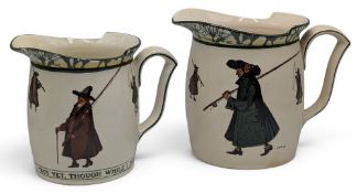 Fine pair of Royal Doulton Isacc Walton Ware Jugs: almost matching sizes with moto behold the