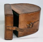 Unnamed ‘D’ shape block leather reel case, previous owner’s ink detail with 1897 date! (4 ½” x