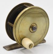 Chas Farlow Maker 191 Strand London 2 ¾” brass plate wind reel with large white handle, pillared