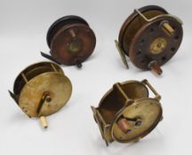 A collection of unnamed reels, as follows: 1x 3 ¾” brass winch, solid spool with anti-foul rim,