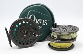 Orvis USA Battenkill Mk IV alloy trout fly reel made in England with 2 spare spools, 3 3/8”