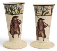 Royal Doulton Isacc Walton Ware Ceramics, 2x small, fluted vases - the largest #12cm tall, in good