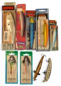 9x Assorted Fishing Lures: Rapala, XJ, Wigston