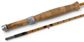 Lt Col Oborn hand built split cane trout fly rod, 8ft 6” 2pc, alloy sliding reel fittings, red agate