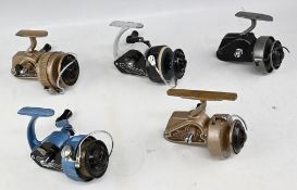 A collection of J W Young and Allcocks fixed spool reels, as follows: 1x Ambidex full bail. 1x