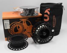 Vision Koma large arbor Kasette VKC 11B salmon fly reel with 2 spare cassettes, 4 ¼” wide ventilated