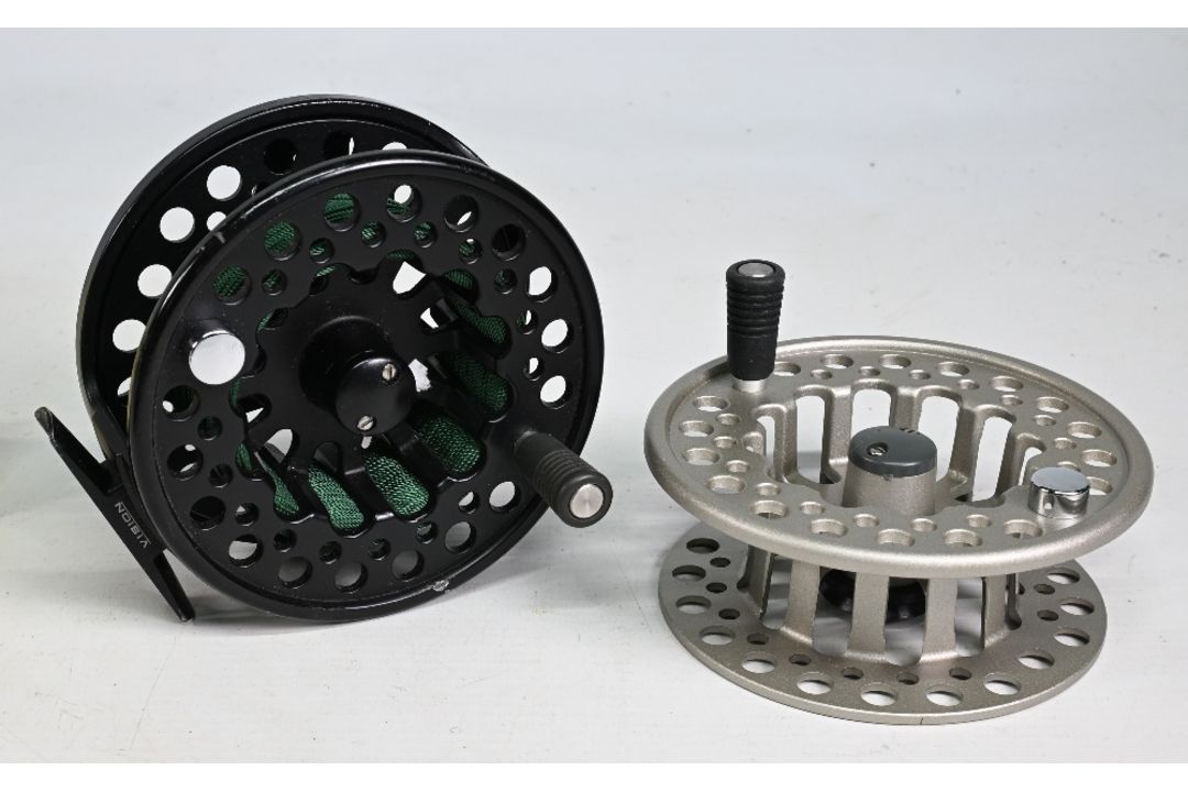 Vision Koma 9/11# alloy salmon fly reel and spare spool, 2 screw latch and ventilated spool, counter - Image 1 of 2