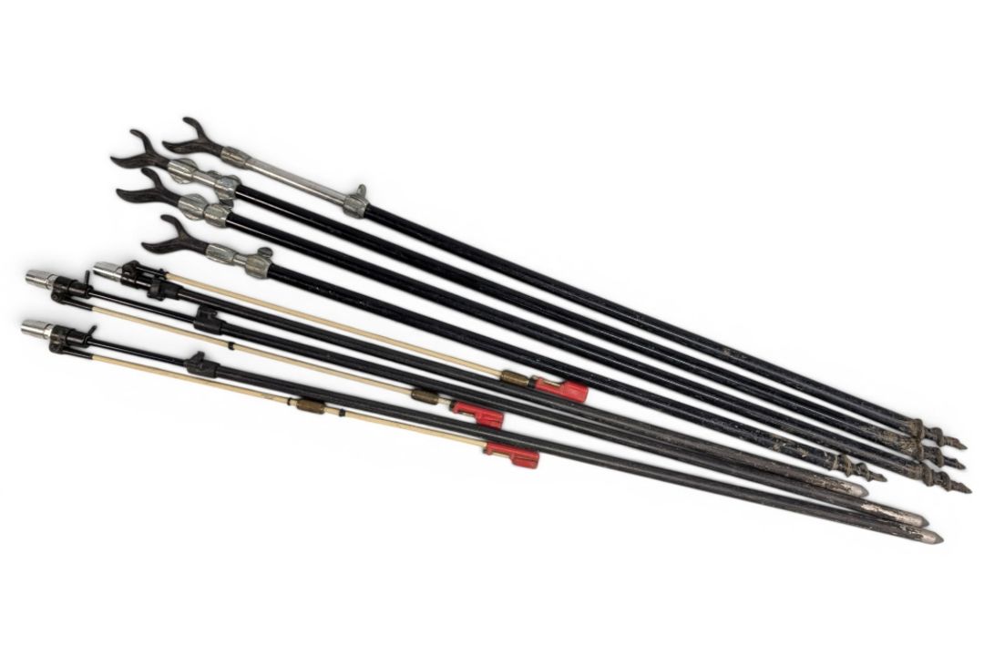 7x Assorted Fishing Rod Rest Poles, adjustable in used condition