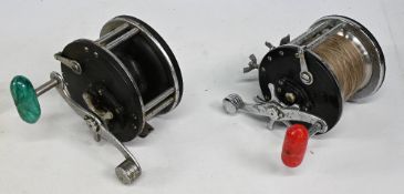 Penn Long Beach 67 multiplier counterbalanced handle, good free spool, star check, rod mounts.