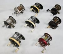 Collection of small unnamed multiplier reels, all with twin handles and on/off checks and run