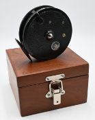 J W Young Redditch “The Rapidex” alloy centre pin reel, 4” narrow ventilated spool, twin handles,