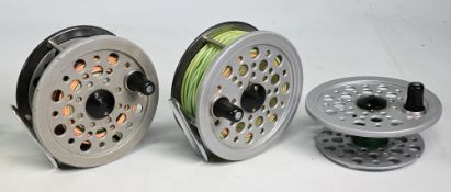 Shakespeare Beaulite alloy salmon fly reel with spare spool, 4 ¼” wide ventilated spool, 2 screw