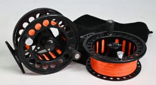Vision Koma 7/8# alloy trout fly reel with spare spool, 3 ¾” wide ventilated spool, 2 screw latch,
