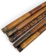 Period Bamboo landing nets, handles, tip tubes, a named bamboo Hardy Bros tip tube part - the