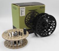 Vision Koma VkII alloy salmon fly reel, 9/11# with spare spool, 4 ¼” wide ventilated spool, 2