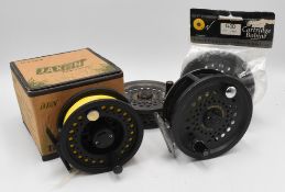 Leeda Magnum 1400 disc drag alloy trout fly reel with 2 spare spools, 4” ventilated spool, counter