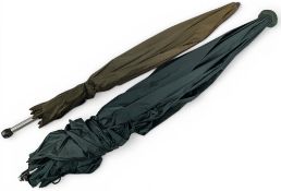 2x Fishing Umbrellas, green nylon with adjustable spikes, in used condition