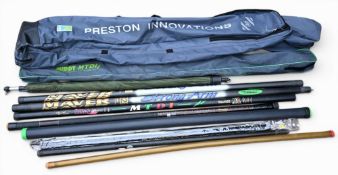 Preston Innovations Pole Bag with assorted fishing poles, to include Middy MTDI, match top,