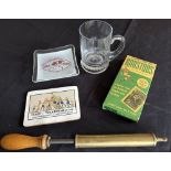 1930s on Rugby Miscellany (5): Old brass pump for balls, with wooden handle and metal adapter;