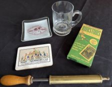 1930s on Rugby Miscellany (5): Old brass pump for balls, with wooden handle and metal adapter;