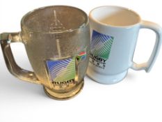 RWC 1995 Ceramic and Glass Official Tankards (2): Great duo, a large chunky frosted glass-effect