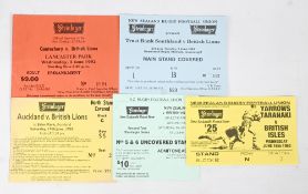 1993 British and I Lions in NZ Rugby Tickets (5): v Canterbury, Southland, Taranaki, Auckland and