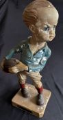 Rare 1924 Olympics French Rugby Player Plaster Figure: By the French artist Fernand Coffin, produced