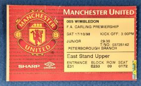 TICKET: Treble season 1998/99 Wimbledon v Manchester United 17 October 1998 (1)